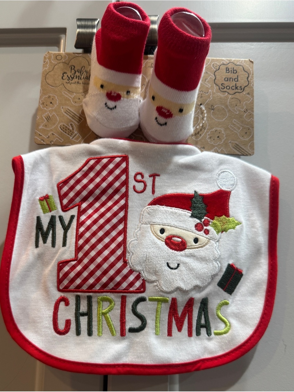 Baby Essentials Red White Green 'My 1st Christmas' Bib and Santa Socks